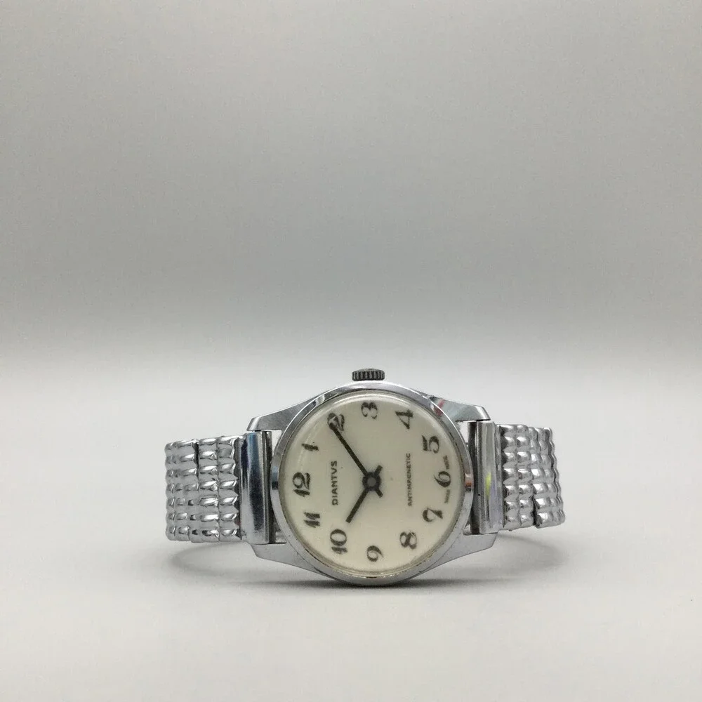 Vintage Diantus Mens Watch Cream Dial Stainless Expansion Swiss Manual Wind